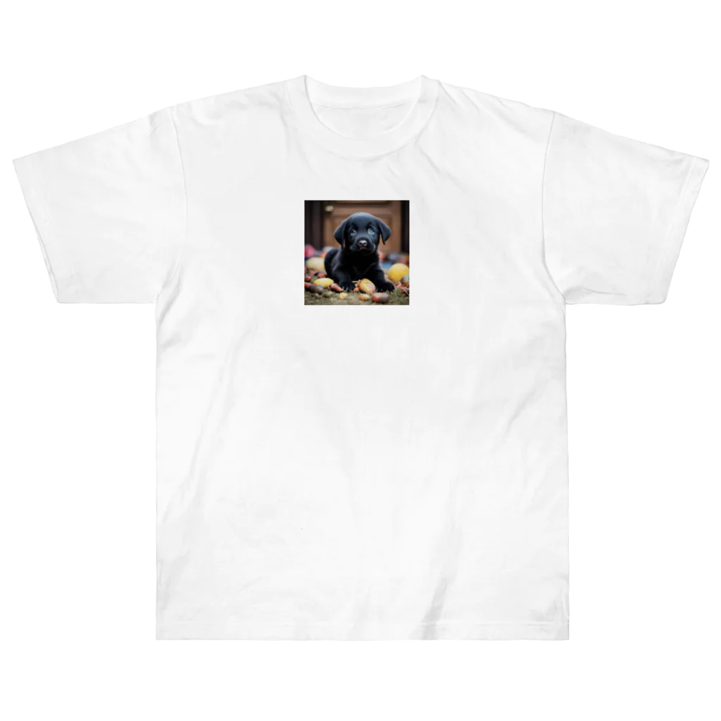 Labradorの黒ラブパピー＆ハッピーストーン グッズ　 ヘビーウェイトTシャツ