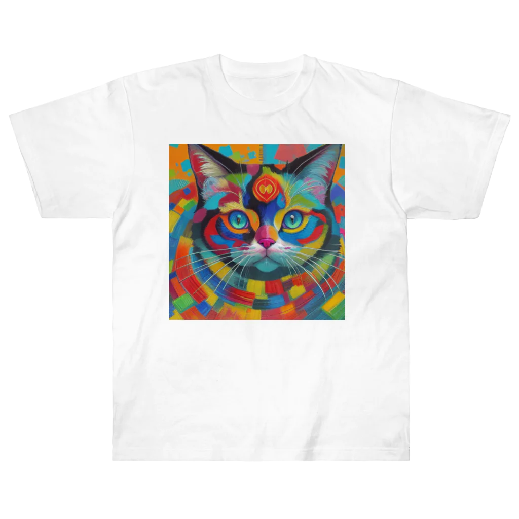 629_CAT_ARTのカラフルキャット ヘビーウェイトTシャツ