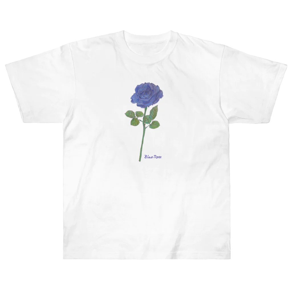 水色プリントの夢叶う青い薔薇 Heavyweight T-Shirt