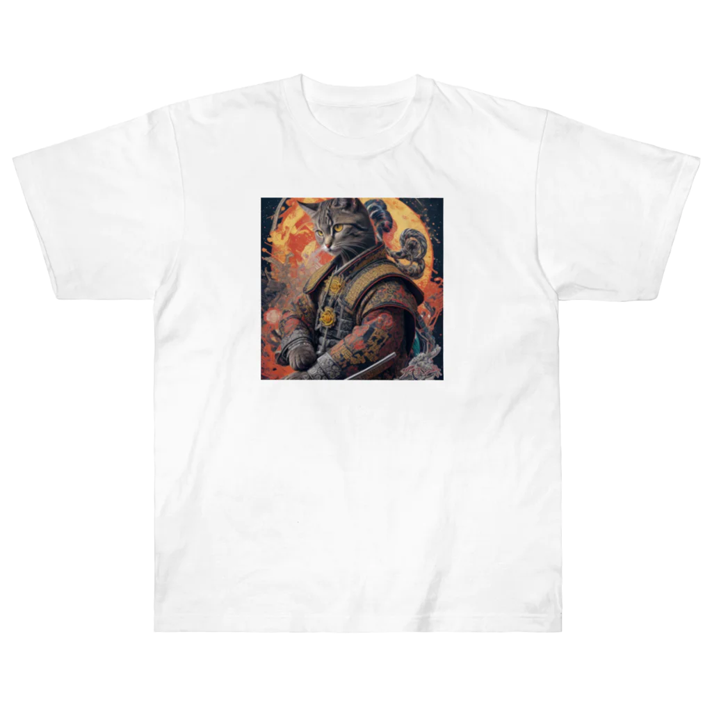 ZZRR12の「猫舞う戦士の神響：武神の至高の姿」 ヘビーウェイトTシャツ