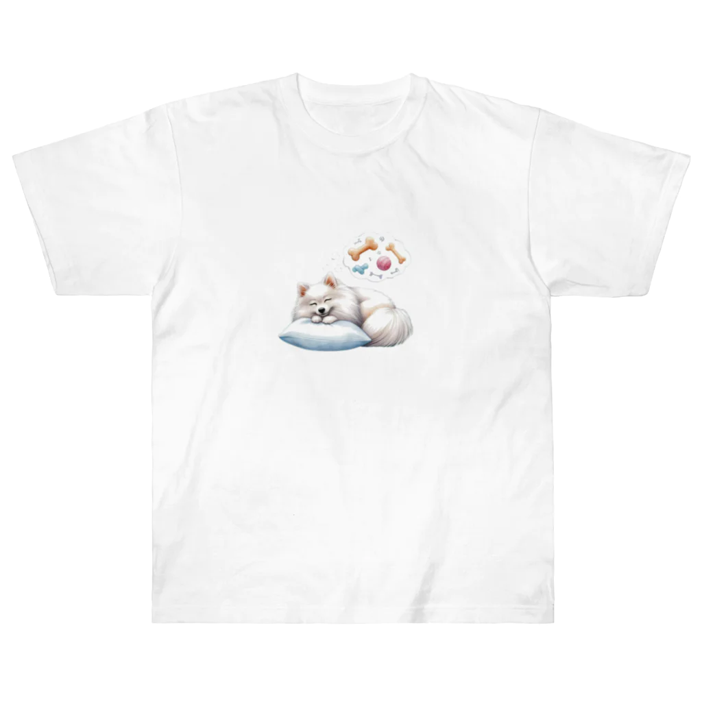 Lemon_teaのすやすやアニマル　日本スピッツ Heavyweight T-Shirt