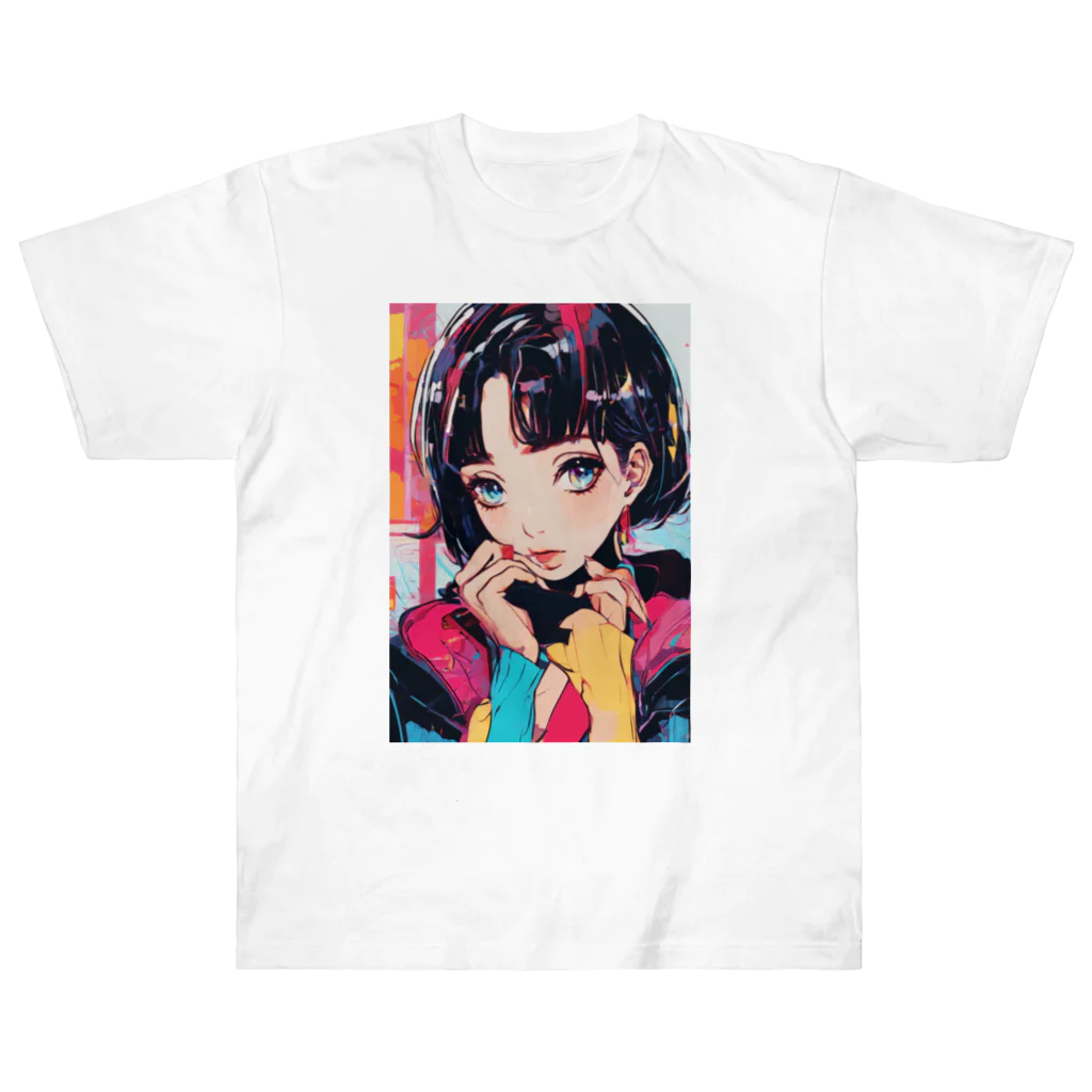 80s pop anime artのキュートな9 0 sアニメスタイル ヘビーウェイトTシャツ