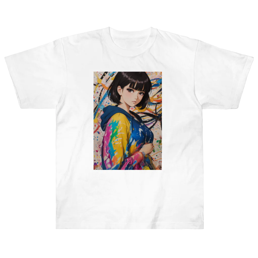 80s pop anime artの彼女はみなぎるエネルギーと魅力を放つ ヘビーウェイトTシャツ