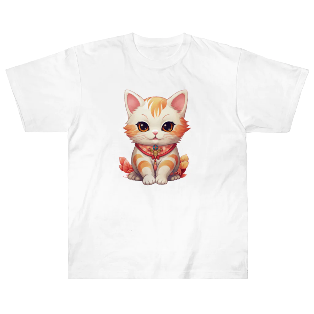 日向ぼっこの縁起猫 ヘビーウェイトTシャツ