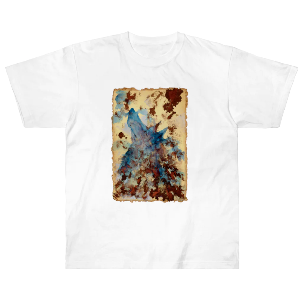 made blueのWatercolor wolf - carob & blue ヘビーウェイトTシャツ