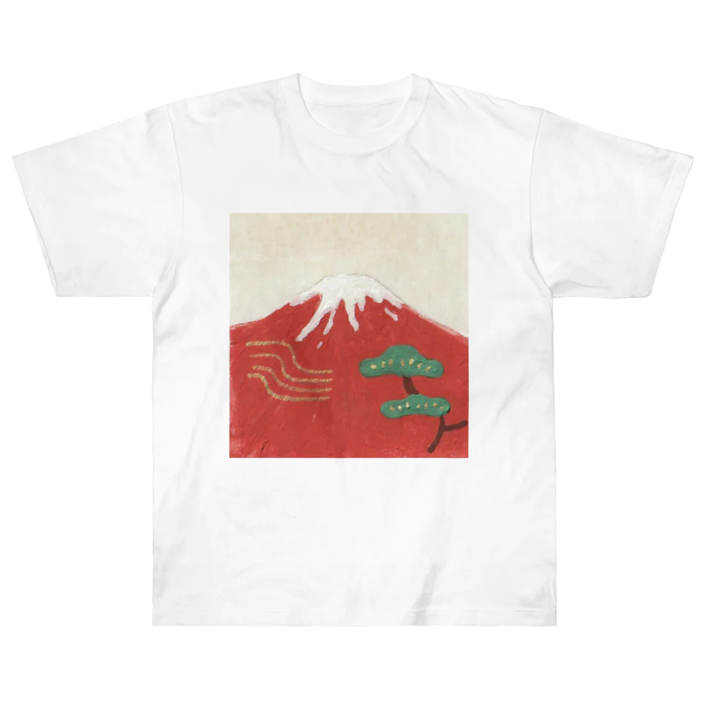 森の中の赤富士と松と黄金の風 Heavyweight T-Shirt