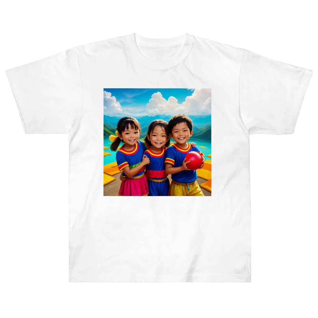 あかいはちの笑顔の子どもたち ヘビーウェイトTシャツ