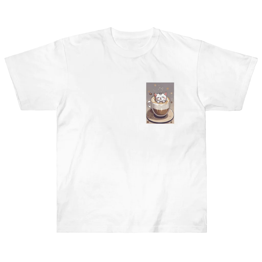 カプチーノ猫🐱の至福のカプチーノ猫🐈 ヘビーウェイトTシャツ