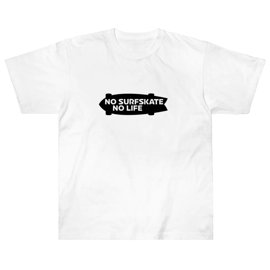 QUQU_WORKSのノーサーフスケートノーライフ サーフスケートシルエットデザイン ブラック Heavyweight T-Shirt