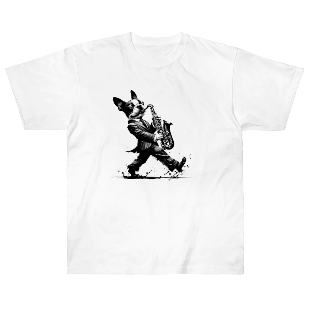 square屋のBoston terrier plays(サックス) Heavyweight T-Shirt