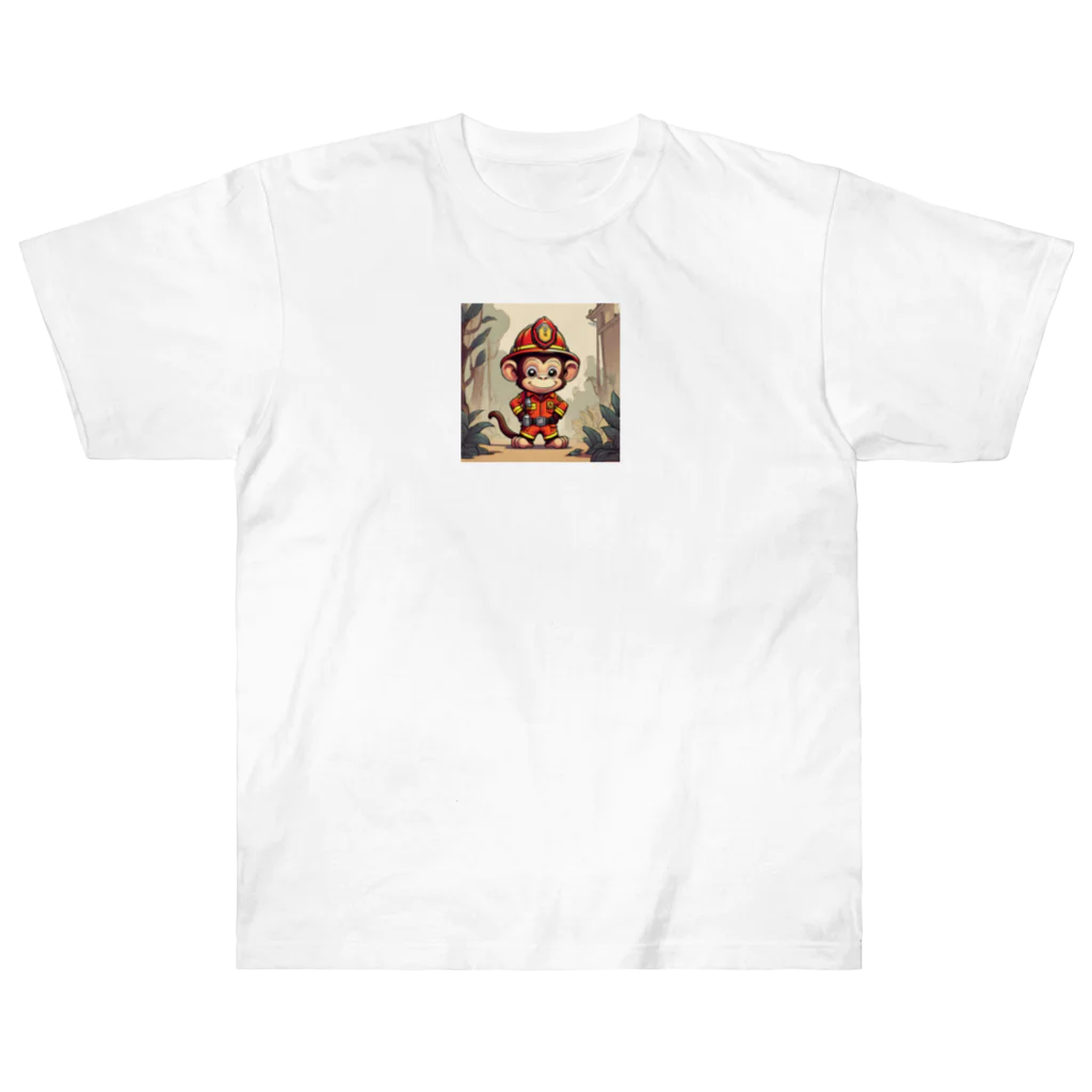 パパショップのキュートなお猿の消防士 ヘビーウェイトTシャツ