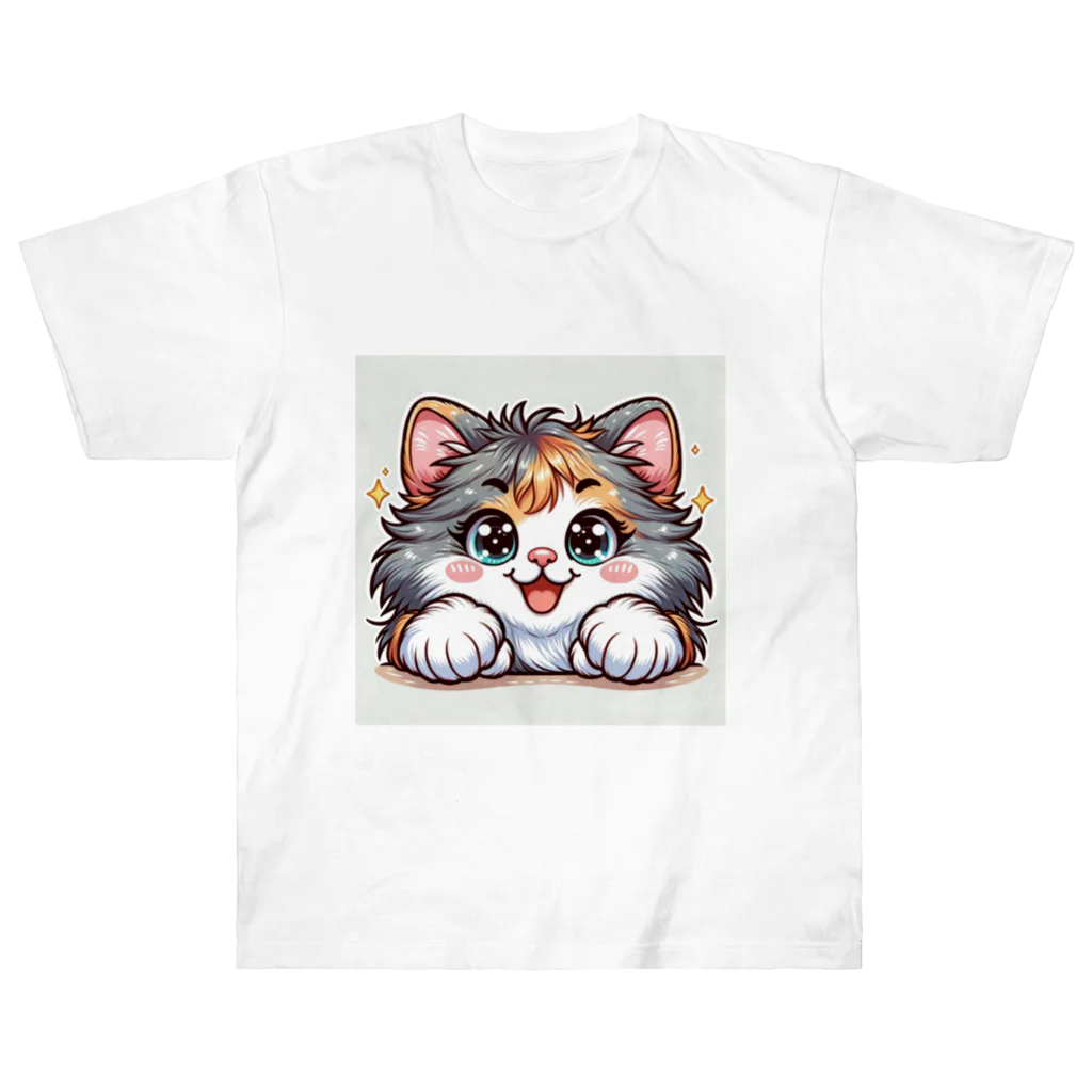 もふもふアニマルズのモフモフ猫ちゃん ヘビーウェイトTシャツ