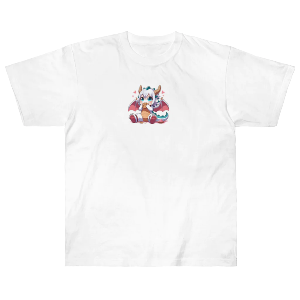 可愛らしいドラゴンのイラストグッズ店のアニメにただようかわいらしいドラゴン Heavyweight T-Shirt