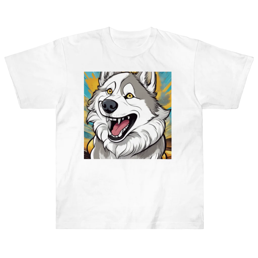 幻のアート侍の笑うハスキー犬 Heavyweight T-Shirt