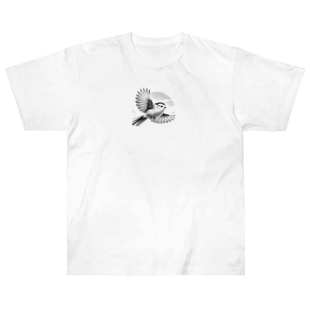 酉年による鳥好きのための鳥デザインの空を舞うシマエナガ ヘビーウェイトTシャツ