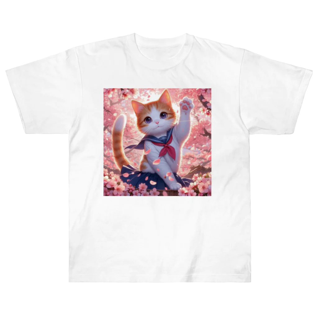 ParadigmStar　パラダイムスターの桜咲く華の学生猫 hana Heavyweight T-Shirt