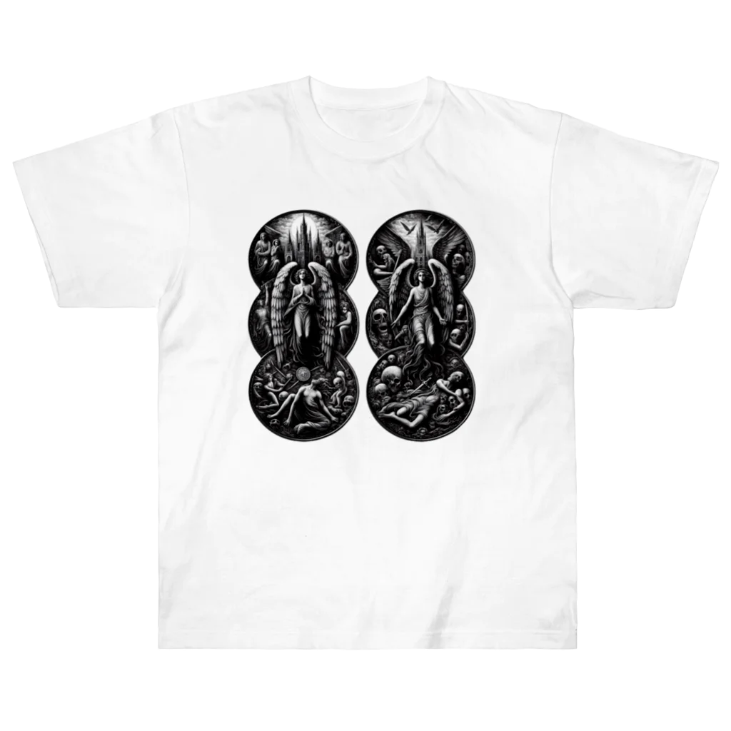 3匹の黒猫 ショップの天使と堕天使 Heavyweight T-Shirt