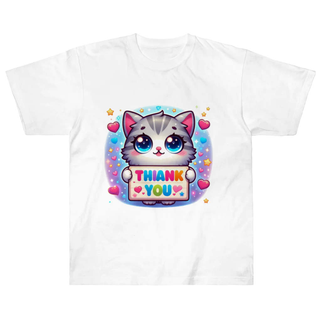 アニマルキャラクターショップのハート猫 ヘビーウェイトTシャツ