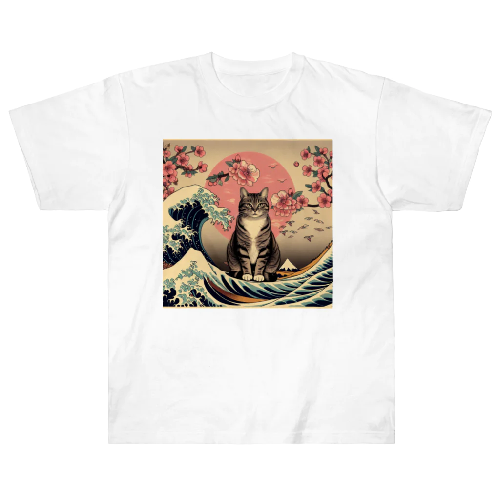 ParadigmStar　パラダイムスターの浮世絵猫　波桜 Heavyweight T-Shirt