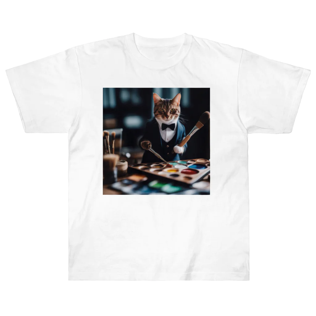 Koroniumの一匹の個性的な猫が絵筆を握っています Heavyweight T-Shirt