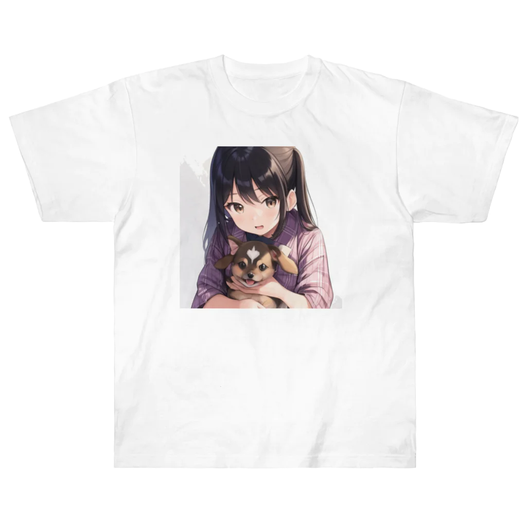 あかいはちの犬と少女 ヘビーウェイトTシャツ