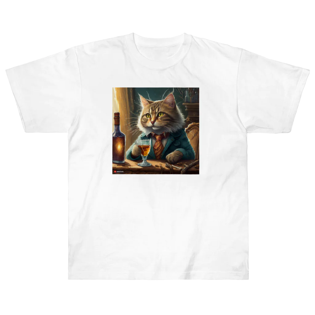 飲酒ちゃんの酒が好きな猫（社長） Heavyweight T-Shirt