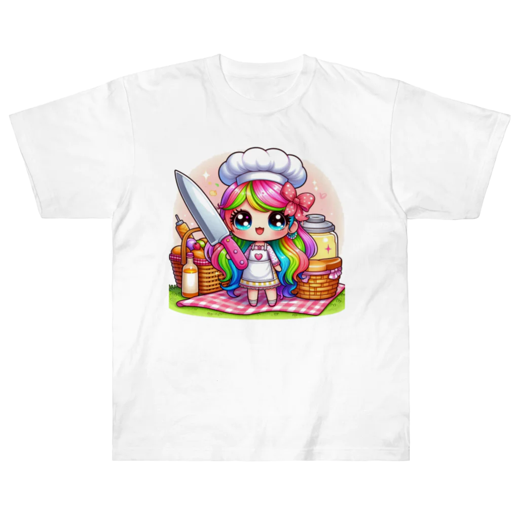 mitusan777の可愛い女の子が料理をしている様子が ヘビーウェイトTシャツ