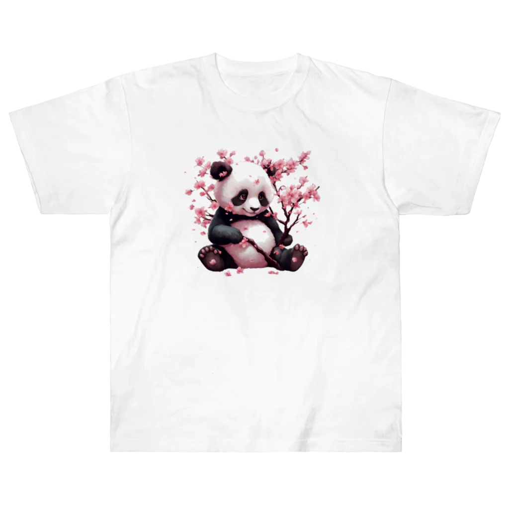 waterpandaのパンダと桜 ヘビーウェイトTシャツ