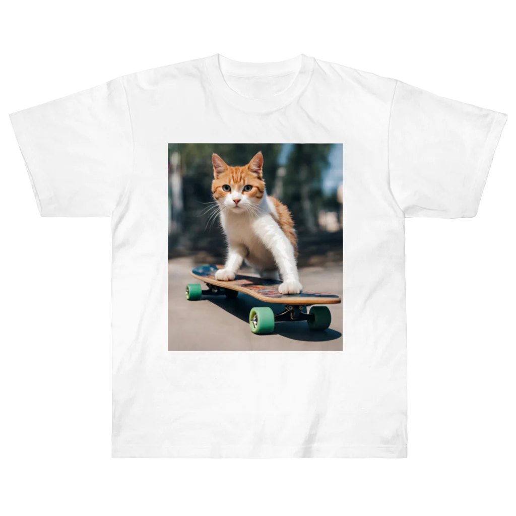 ゴーアップのa cat on the skateboard（スケボネコ） ヘビーウェイトTシャツ