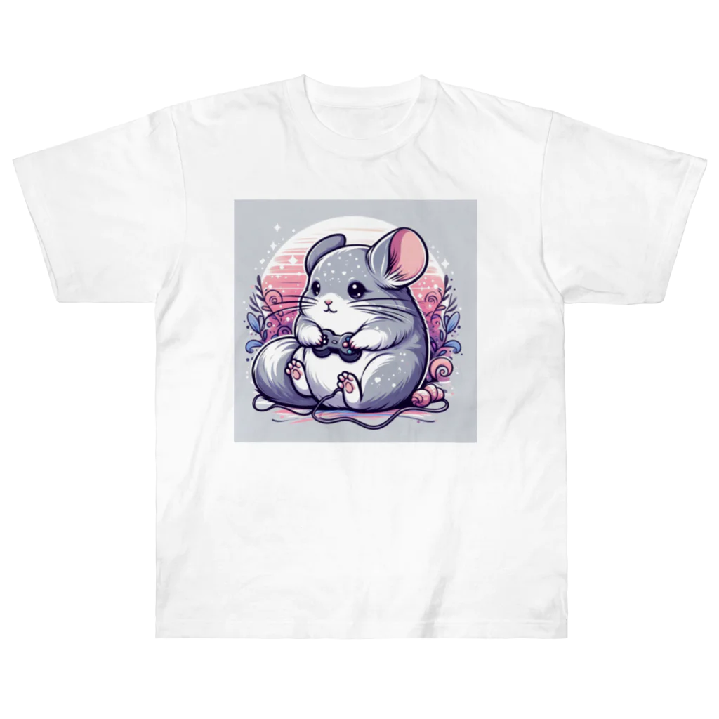 もふっとチンチラ🐭のゲーマーチンチラ ヘビーウェイトTシャツ