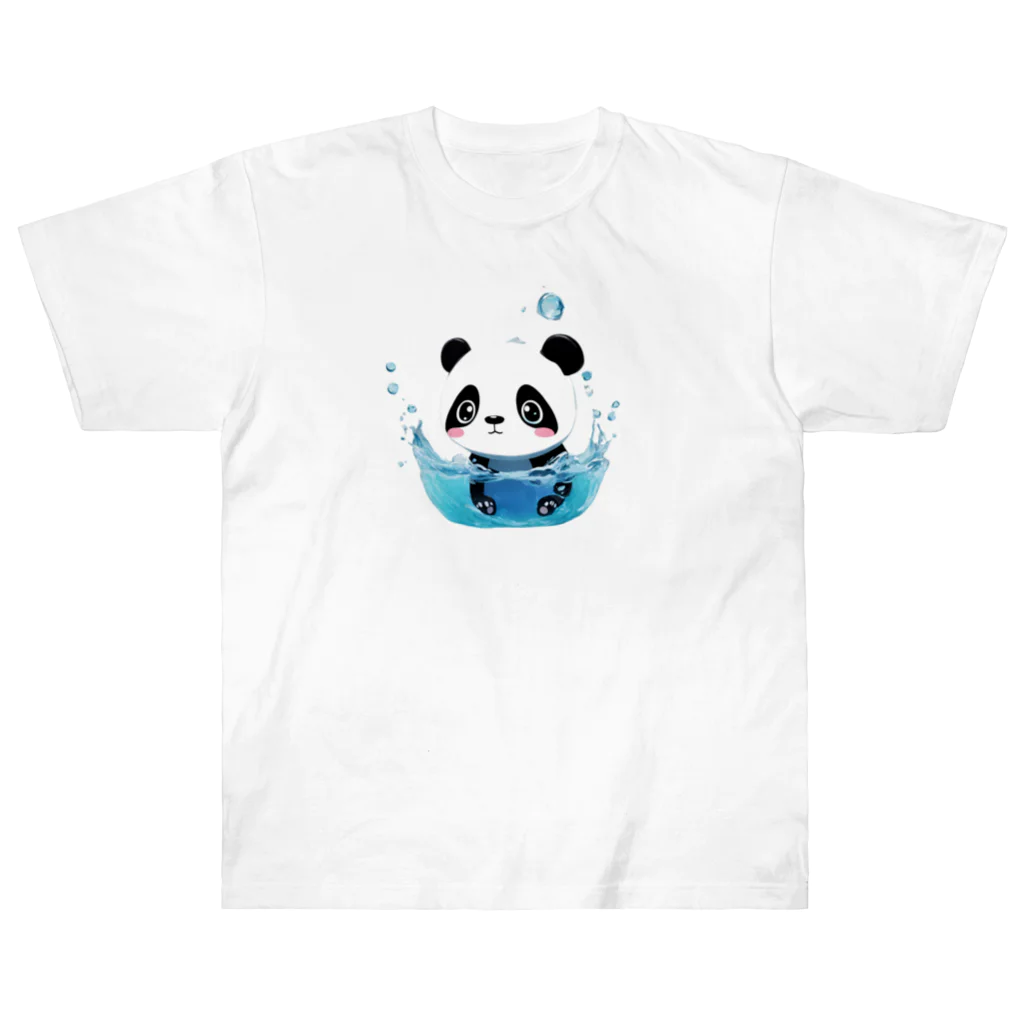 waterpandaの水に落ちるパンダ ヘビーウェイトTシャツ
