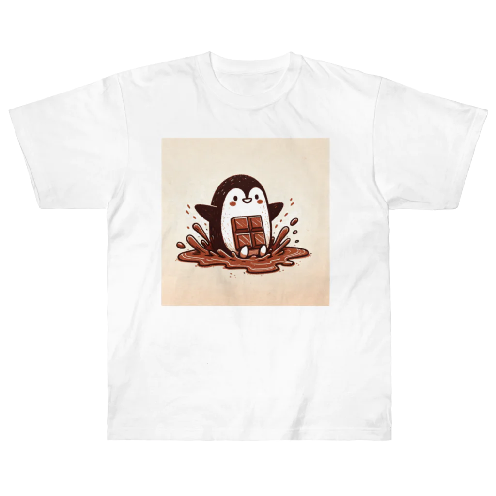 もぐふわアニマルズの甘い滑走 - チョコペンギン物語 ヘビーウェイトTシャツ