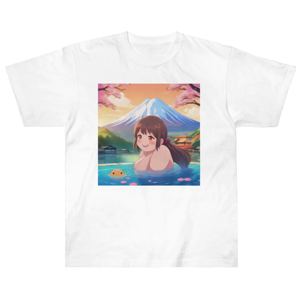 west97の富士山絶景にある露天風呂のかわいい女の子 Heavyweight T-Shirt