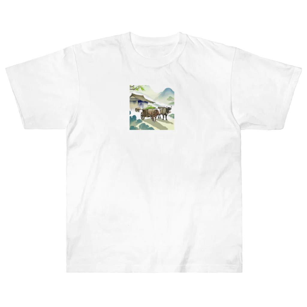 bigbamboofamilyの牛車　その一 ヘビーウェイトTシャツ