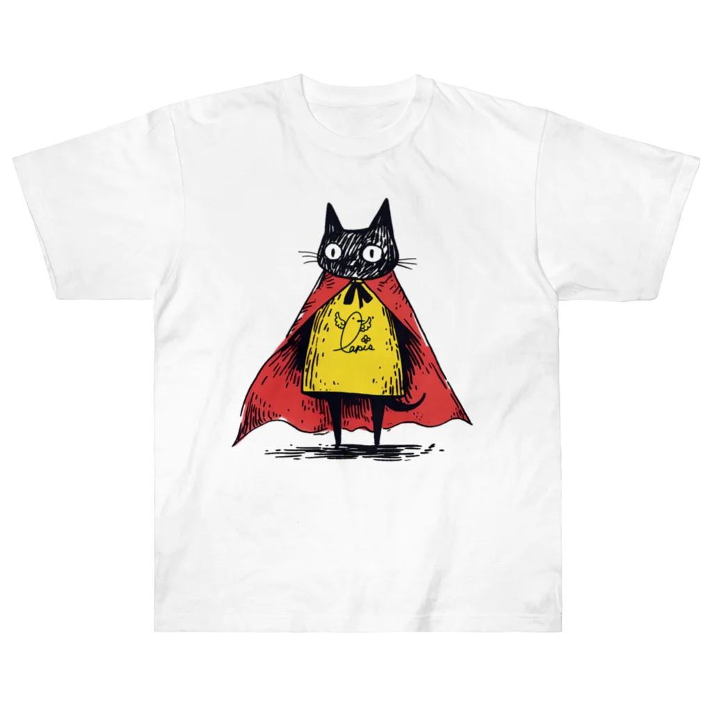 Lapis SHOPの黒猫ヒーロー Heavyweight T-Shirt