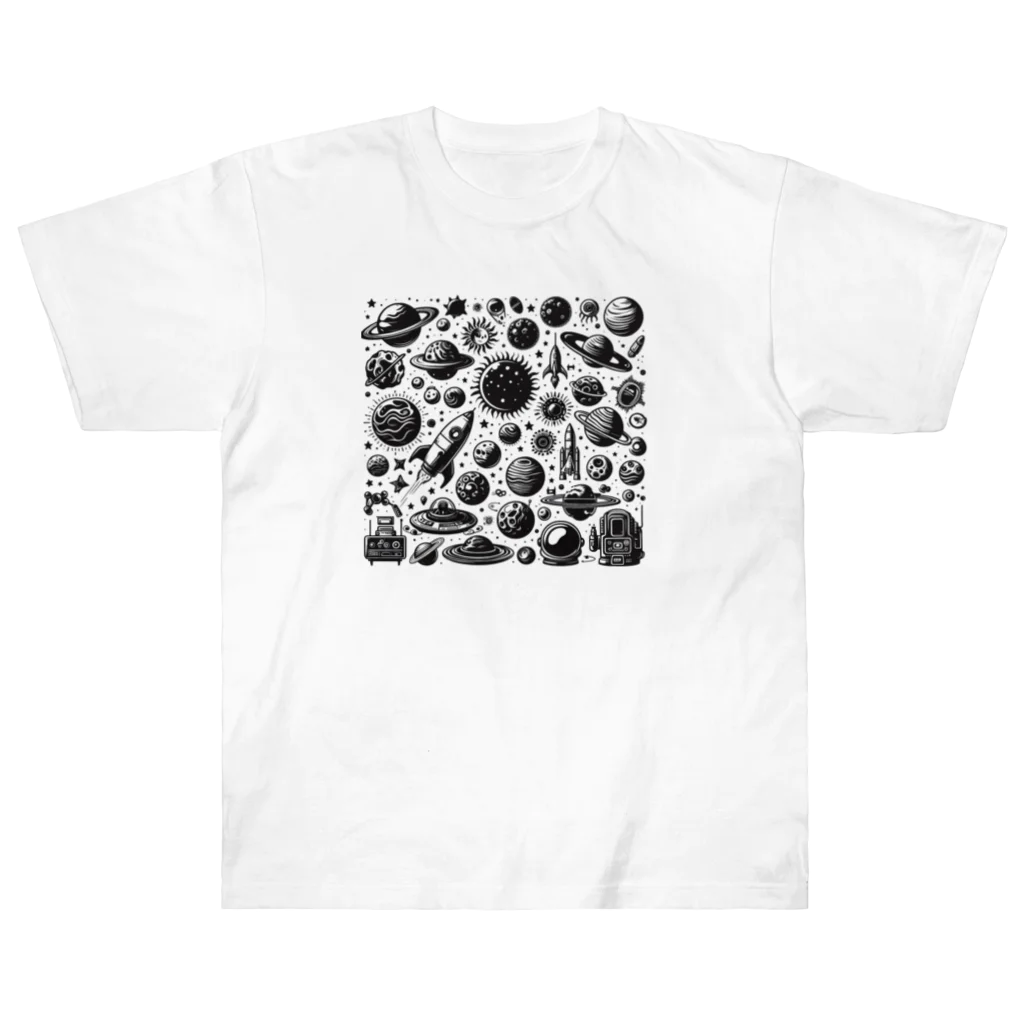 AIモノクロデザインのモノクロ宇宙 Heavyweight T-Shirt