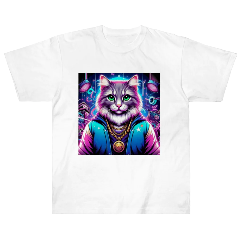 AIフォトSHOPのイケ猫DJ ヘビーウェイトTシャツ