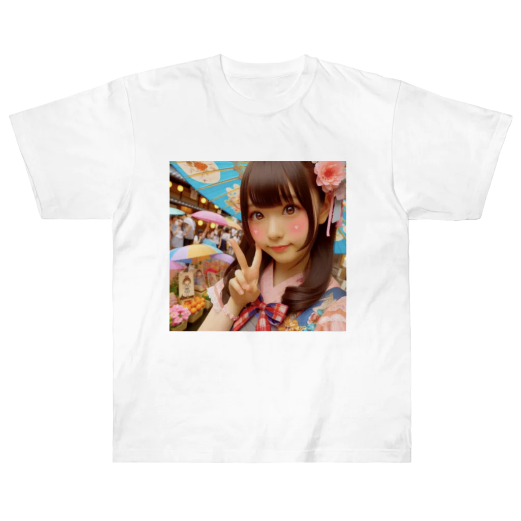 homarengeの和傘の女の子 ヘビーウェイトTシャツ