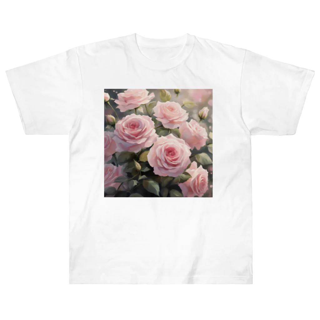 okierazaのペールピンクのバラの花束 ヘビーウェイトTシャツ