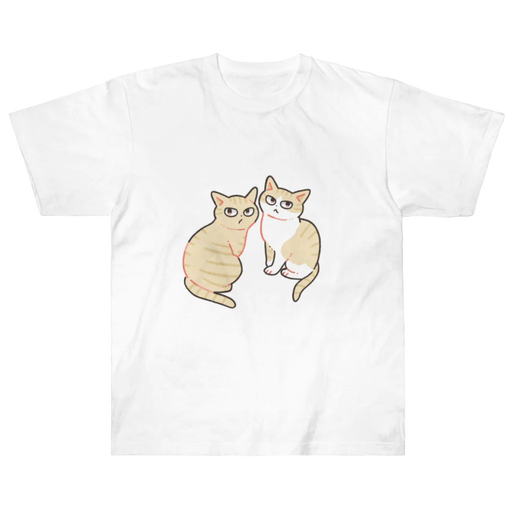 猫屋カエデの茶トラと茶トラ白猫 ヘビーウェイトTシャツ