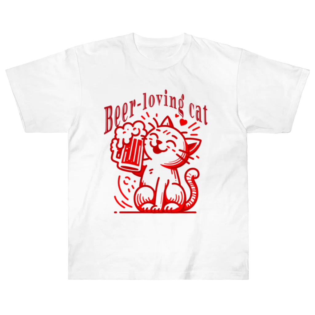 LOVE_BEERのビール大好き猫ちゃん（ビアネコ） Heavyweight T-Shirt