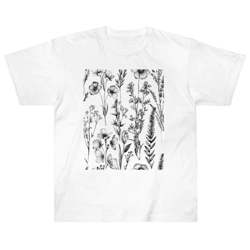 Chi3のモノクロームの植物図鑑 ヘビーウェイトTシャツ