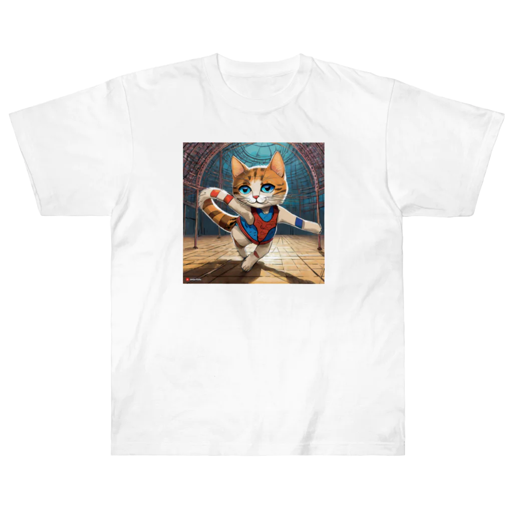 bleeの新体操する猫 ヘビーウェイトTシャツ