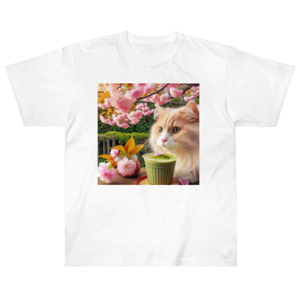 猫と紡ぐ物語の春の訪れを告げる桜満開 Heavyweight T-Shirt