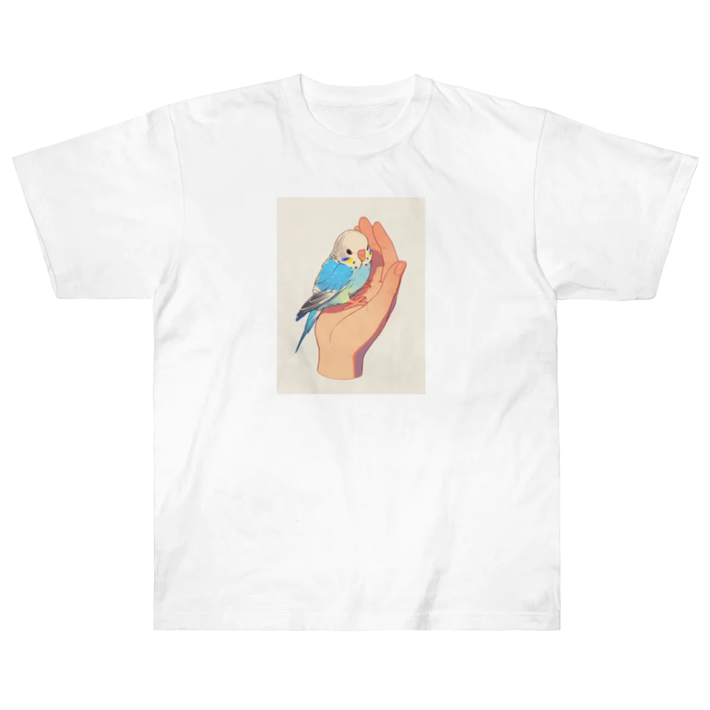 AQUAMETAVERSEの手のひらでおしゃべりセキセイインコの　BLUE PLUM  691 Heavyweight T-Shirt