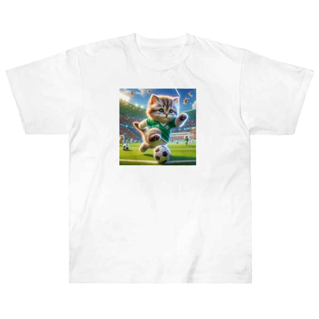 スポーツにゃんこ大戦争のサッカーにゃんこ Heavyweight T-Shirt