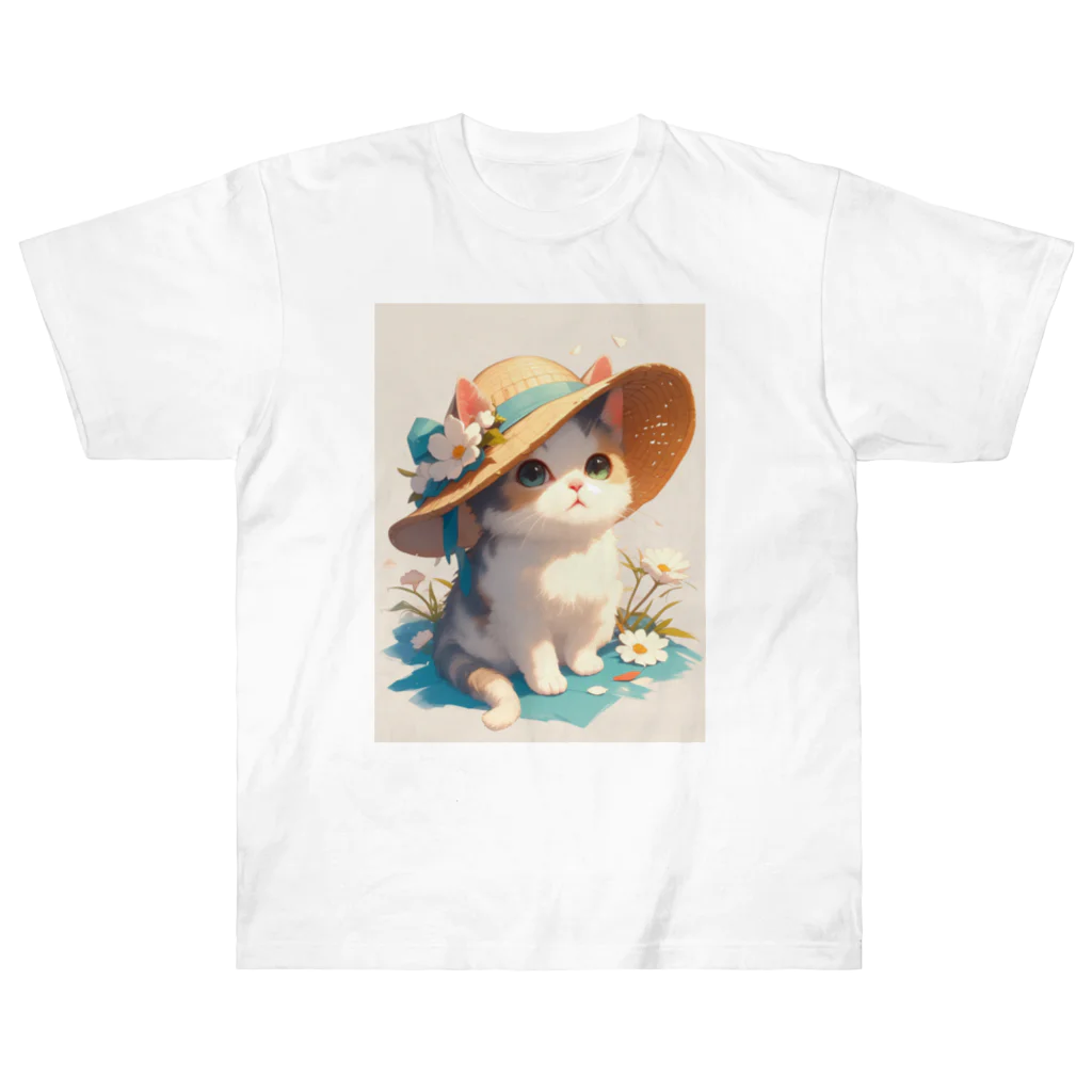 AQUAMETAVERSEの帽子をかぶった可愛い子猫 Marsa 106 ヘビーウェイトTシャツ