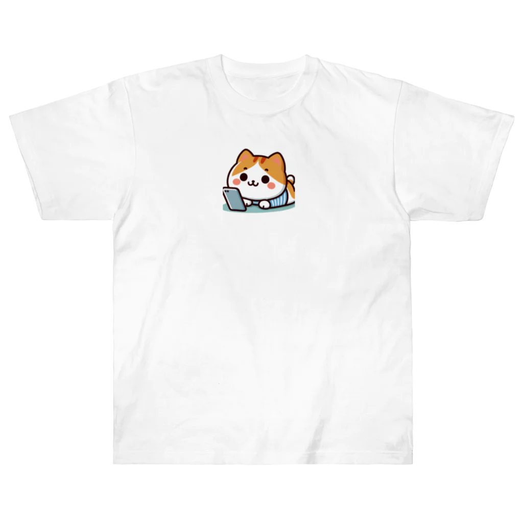 ロボなねこちゃんのスマホ中毒だにゃあ ヘビーウェイトTシャツ