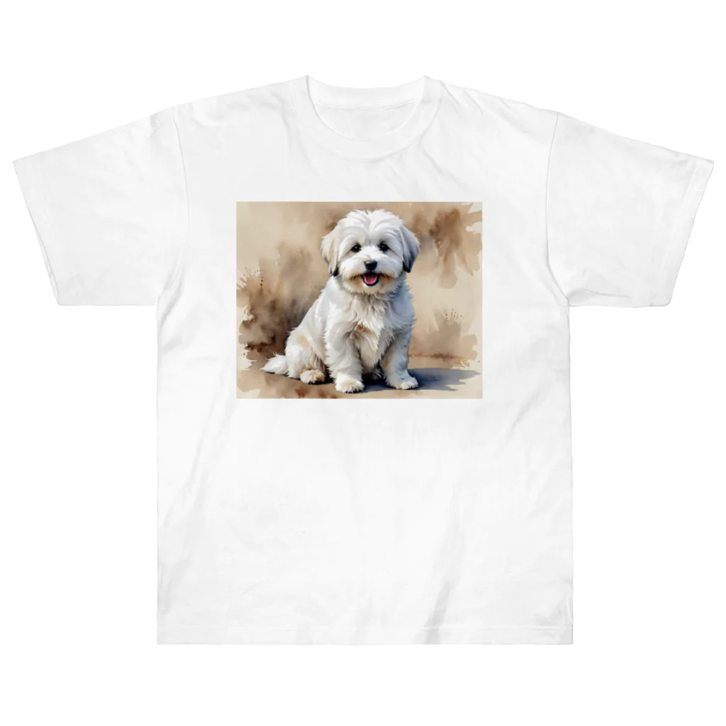 Animal Illustration shopのコトン・ド・テュレアール　Coton de Tulear　水彩画風 ヘビーウェイトTシャツ