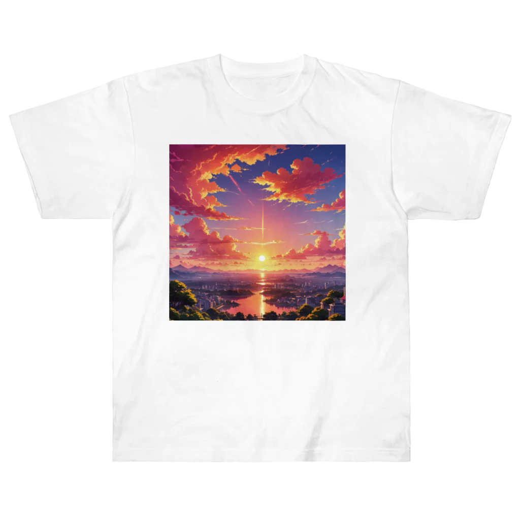 ikeikeikedaの街を照らす夕陽（景色シリーズ） Heavyweight T-Shirt